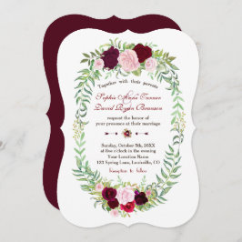 Rustic Marsala Floral Wreath Burgundy Wedding Kaart