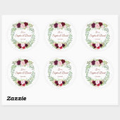 Rustic Marsala Floral Wreath Burgundy Wedding RSVP Ronde Sticker (Vel)