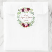 Rustic Marsala Floral Wreath Burgundy Wedding RSVP Ronde Sticker (Tas)