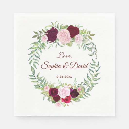 Rustic Marsala Floral Wreath Burgundy Wedding RSVP Servetten (Voorkant)