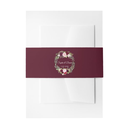 Rustic Marsala Floral Wreath Burgundy Wedding RSVP Uitnodigingen Wikkel (Voorkant Voorbeeld)