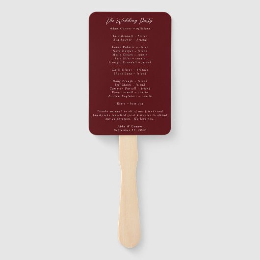 Rustic Marsala Verbrand Oranje Herfstkrans Program Handwaaier (Achterkant)