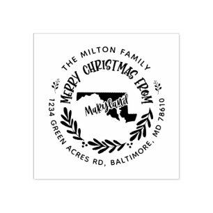 rustic maryland merry kerst return address rubberstempel