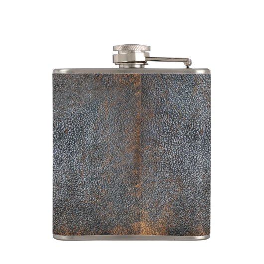 Rustic Masculine Worn | Bruin lederen blik Heupfles (Achterkant)