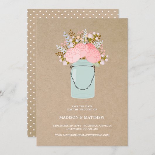 Rustic Mason Jar 2 | De bekendmaking van de datum  Save The Date (Voorkant / Achterkant)