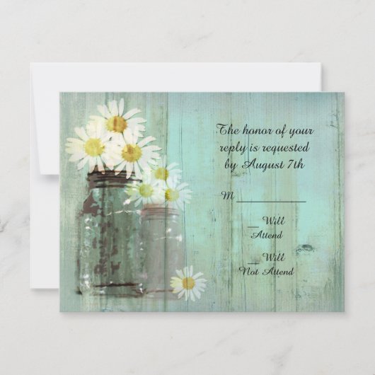 Rustic Mason Jar and Daisy Wedding R.S.V.P. RSVP Kaartje (Voorkant)