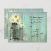 Rustic Mason Jar and Daisy Wedding R.S.V.P. RSVP Kaartje (Voorkant / Achterkant)