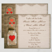 Rustic Mason Jar and Hearts Wedding Invitation Kaart (Voorkant / Achterkant)