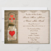 Rustic Mason Jar and Hearts Wedding Invitation Kaart (Voorkant)