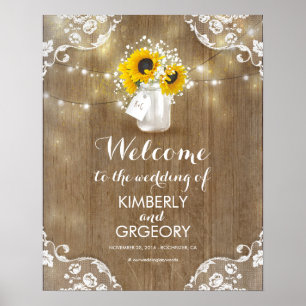 Rustic Mason Jar and Sunflower Welcome Sign Poster
