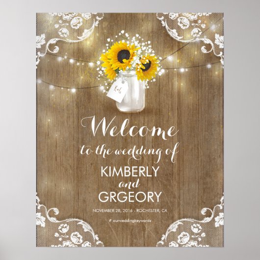 Rustic Mason Jar and Sunflower Welcome Sign Poster (Voorkant)