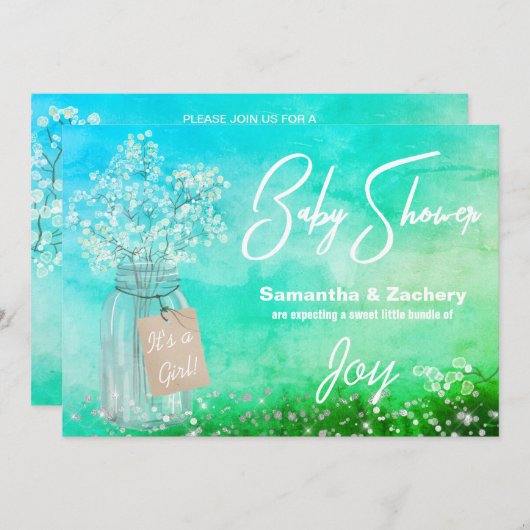 ** Rustic Mason Jar Baby Ademdouche Kaart (Voorkant / Achterkant)