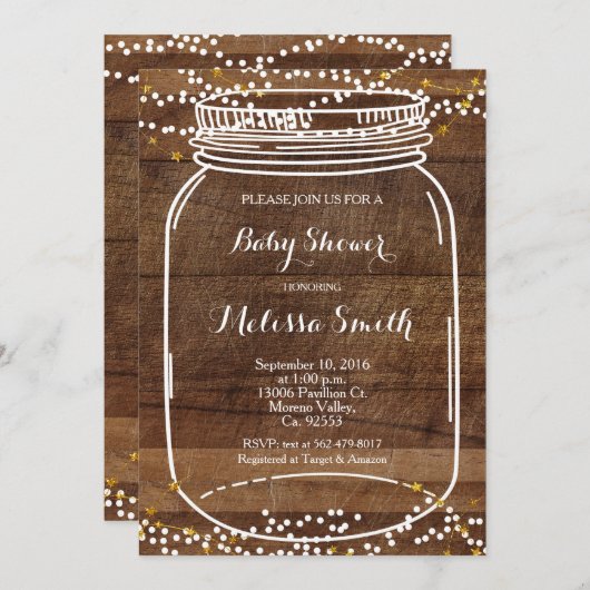 Rustic Mason Jar Baby shower Invite card Kaart (Voorkant / Achterkant)
