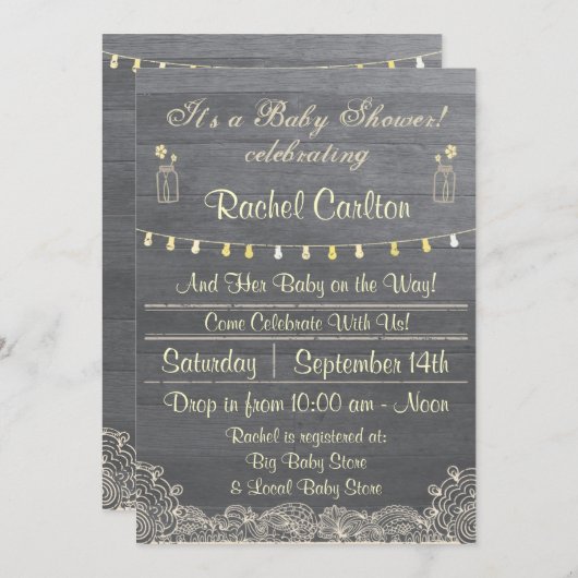 Rustic Mason Jar Baby shower Uitnodiging (Voorkant / Achterkant)