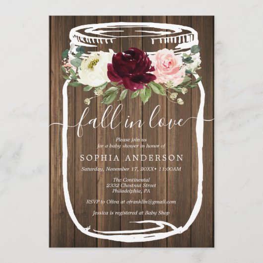 Rustic Mason Jar Baby shower Uitnodiging (Voorkant)