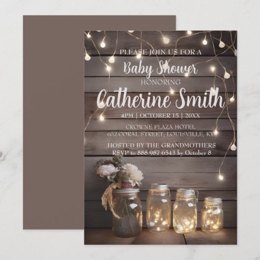 Rustic Mason Jar Baby shower Wood Barn Background Kaart (Voorkant / Achterkant)