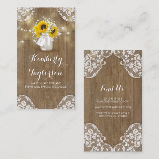 Rustic Mason Jar Baby's Breath and Sunflower Visitekaartje (Voorkant / Achterkant)