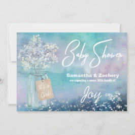 * Rustic Mason Jar Baby's Breath Baby shower Kaart