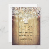 Rustic Mason Jar Baby's Breath Barn Save the Date Aankondigingskaart (Voorkant / Achterkant)