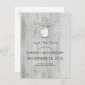 Rustic Mason Jar Baby's Breath Save the Date Aankondigingskaart (Voorkant / Achterkant)