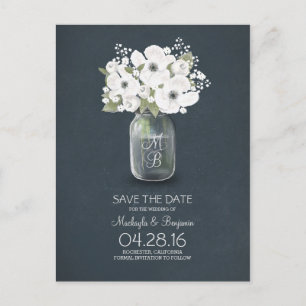 Rustic Mason Jar Baby's Breath Save the Date Aankondigingskaart