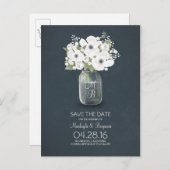 Rustic Mason Jar Baby's Breath Save the Date Aankondigingskaart (Voorkant / Achterkant)