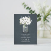 Rustic Mason Jar Baby's Breath Save the Date Aankondigingskaart (Staand voorkant)