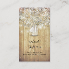 Rustic Mason Jar Baby's Breath String Lights Barn Visitekaartje