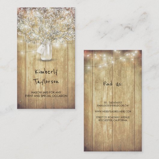 Rustic Mason Jar Baby's Breath String Lights Barn Visitekaartje (Voorkant / Achterkant)