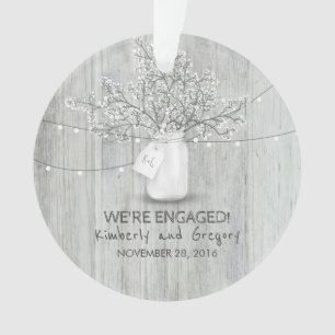 Rustic Mason Jar Baby's Breath String Lights Hout Ornament
