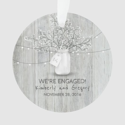 Rustic Mason Jar Baby's Breath String Lights Hout Ornament (voorkant)