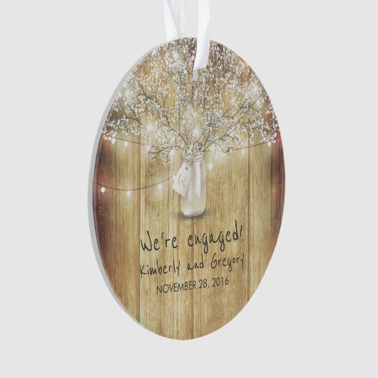 Rustic Mason Jar Baby's Breath String Lights Hout Ornament (voorkant)