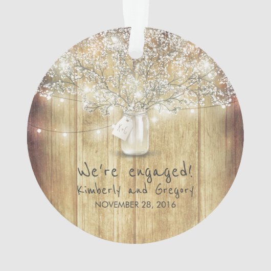 Rustic Mason Jar Baby's Breath String Lights Hout Ornament (achterkant)