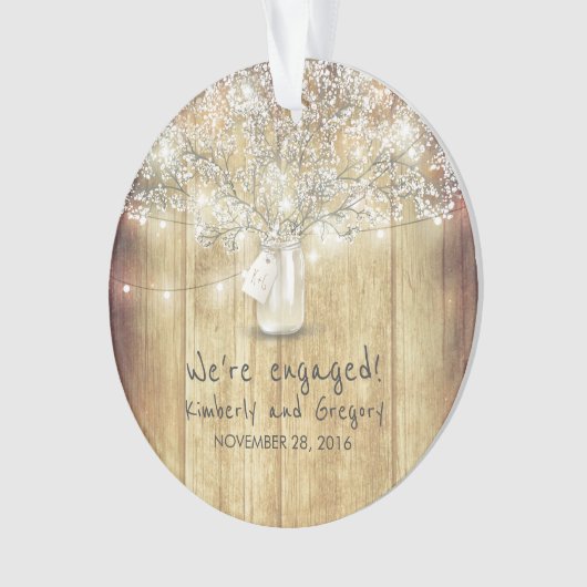 Rustic Mason Jar Baby's Breath String Lights Hout Ornament (voorkant)