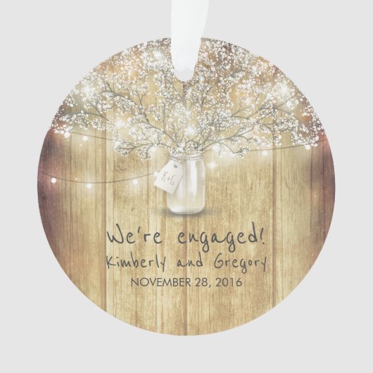 Rustic Mason Jar Baby's Breath String Lights Hout Ornament (voorkant)