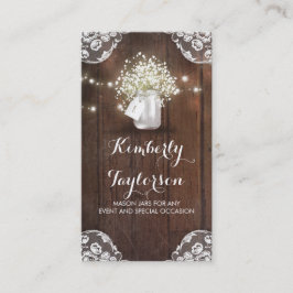 Rustic Mason Jar Baby's Breath String Lights Lace Visitekaartje