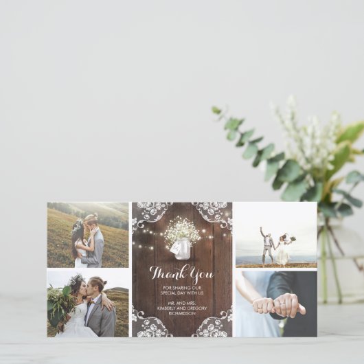 Rustic Mason Jar Baby's Breath Wedding Bedankt (Staand voorkant)