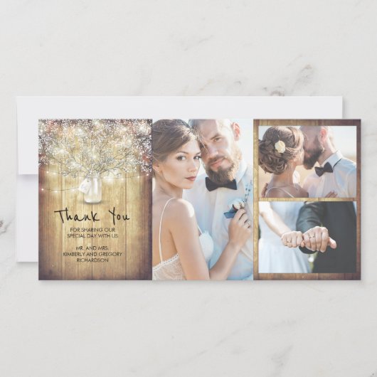 Rustic Mason Jar Baby's Breath Wedding Bedankt (Voorkant)