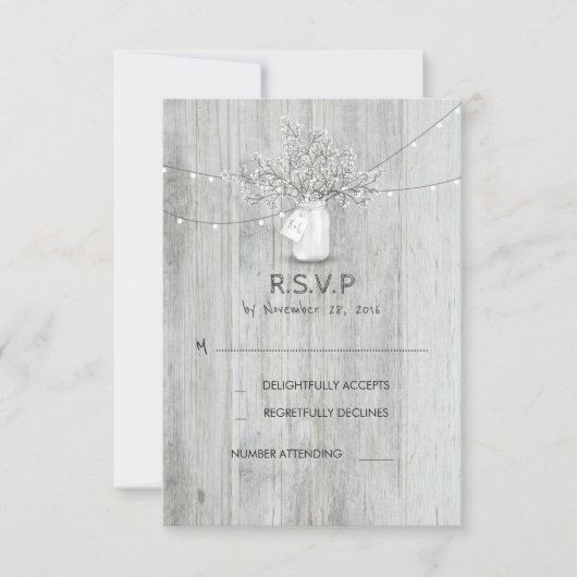 Rustic Mason Jar Baby's Breath Wedding RSVP Kaarte (Voorkant)