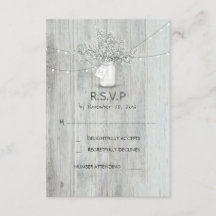 Rustic Mason Jar Baby's Breath Wedding RSVP Kaarte