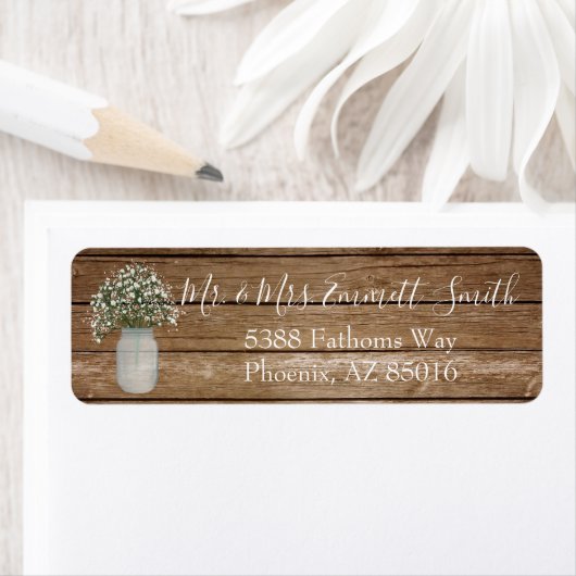 Rustic Mason Jar Babys Breatreturn Address Label (Insitu)