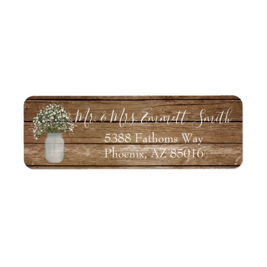 Rustic Mason Jar Babys Breatreturn Address Label (Voorkant)