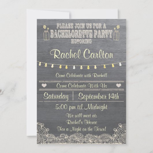 Rustic Mason Jar Bachelorette Party Uitnodiging (Voorkant)