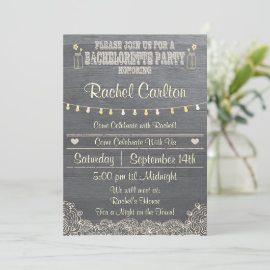 Rustic Mason Jar Bachelorette Party Uitnodiging (Staand voorkant)