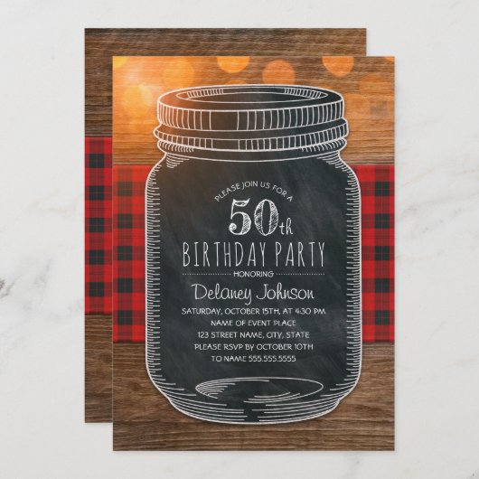 Rustic Mason Jar Backyard 50th Birthday Party Kaart (Voorkant / Achterkant)