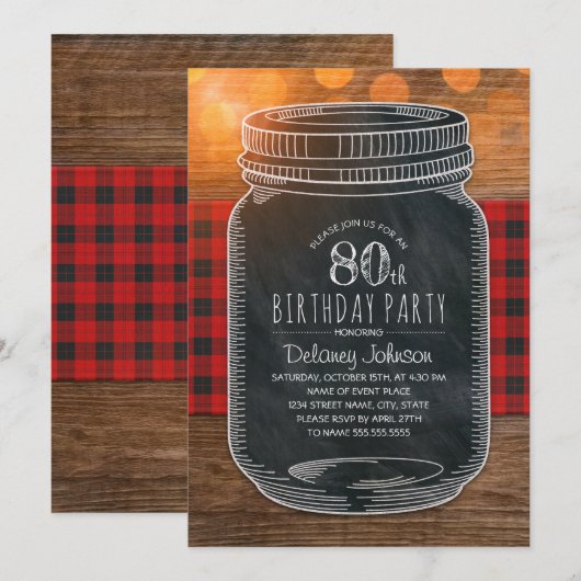 Rustic Mason Jar Backyard 80th Birthday Party Kaart (Voorkant / Achterkant)