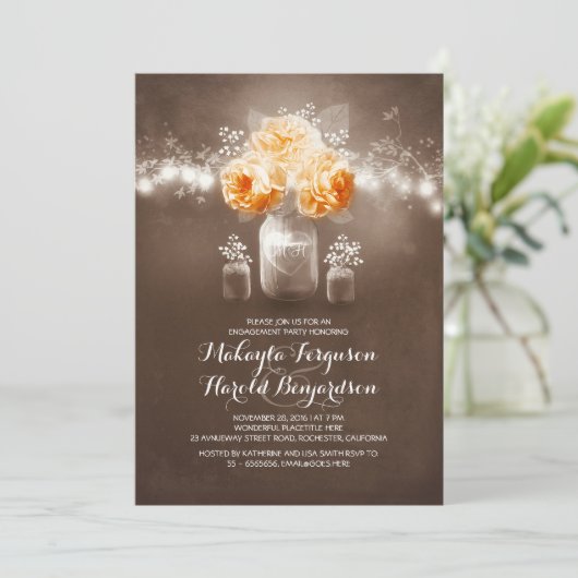 Rustic Mason Jar Barn Lights Engagement Party Kaart (Staand voorkant)