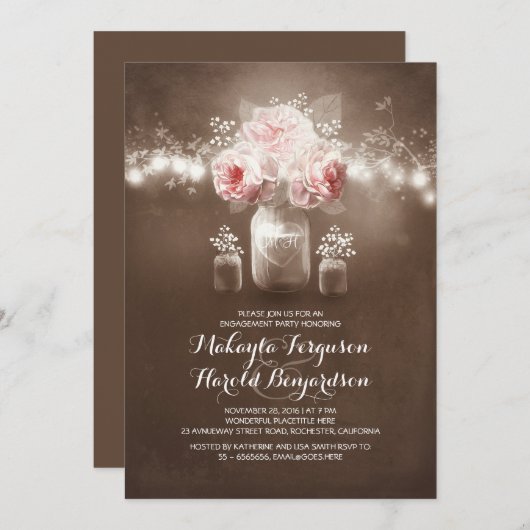 Rustic Mason Jar Barn Lights Engagement Party Kaart (Voorkant / Achterkant)