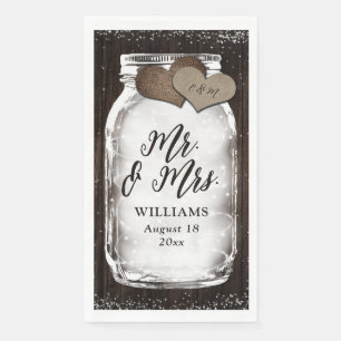 Rustic Mason Jar Barn Wood Mr & Mrs Wedding Servet