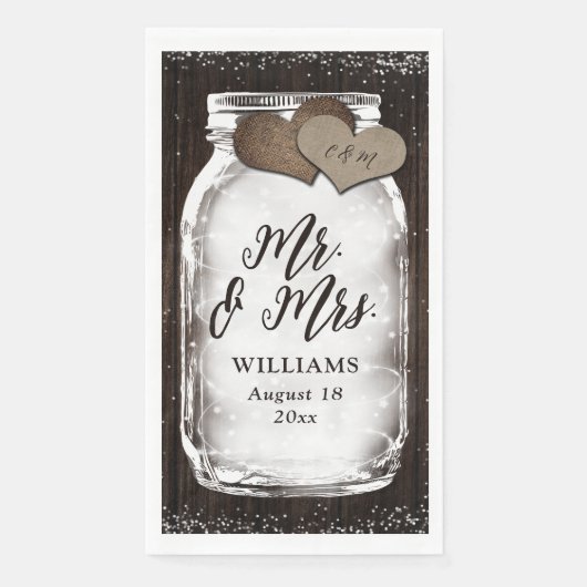 Rustic Mason Jar Barn Wood Mr & Mrs Wedding Servet (Voorkant)